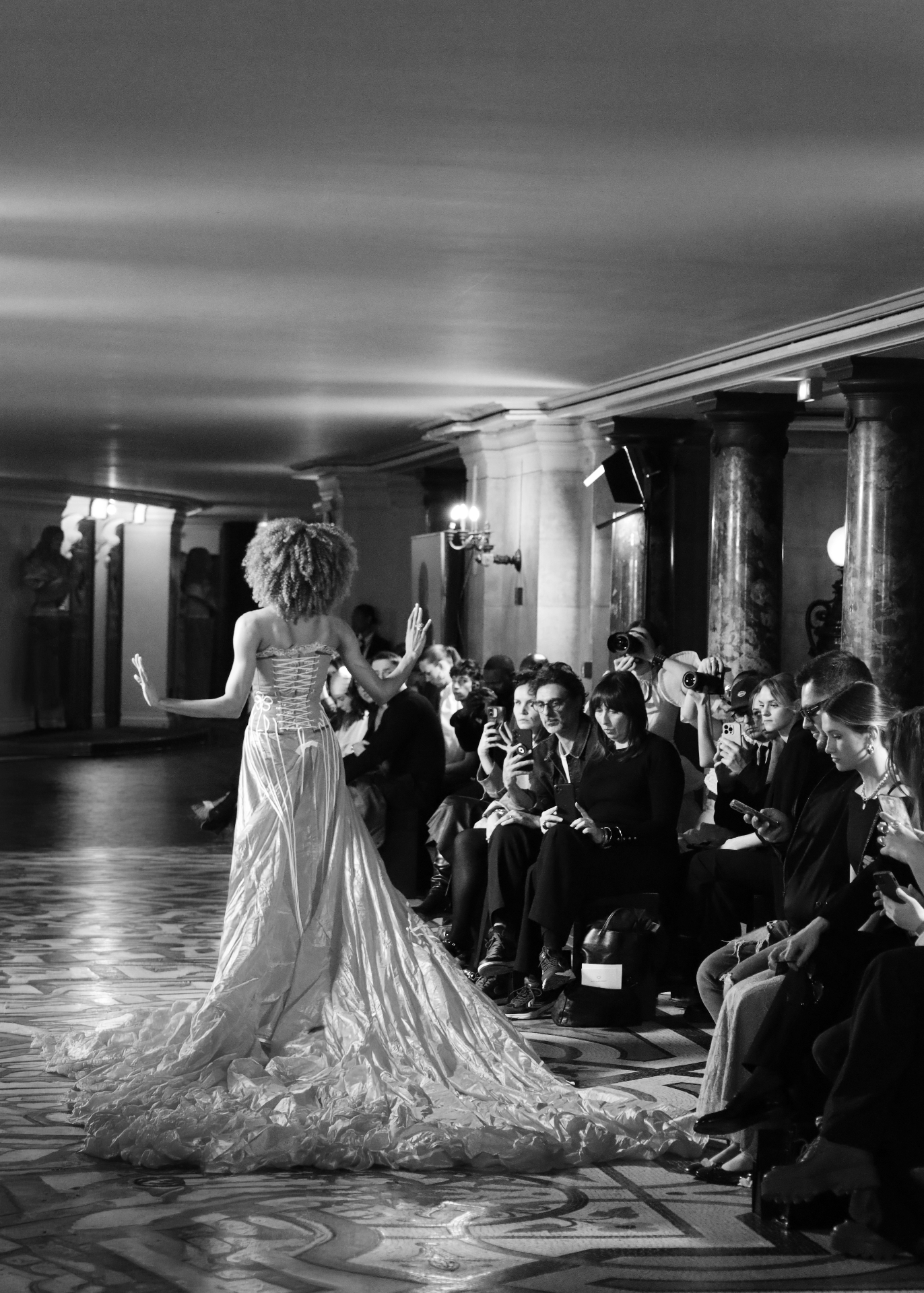 Couture runway moment in black and white