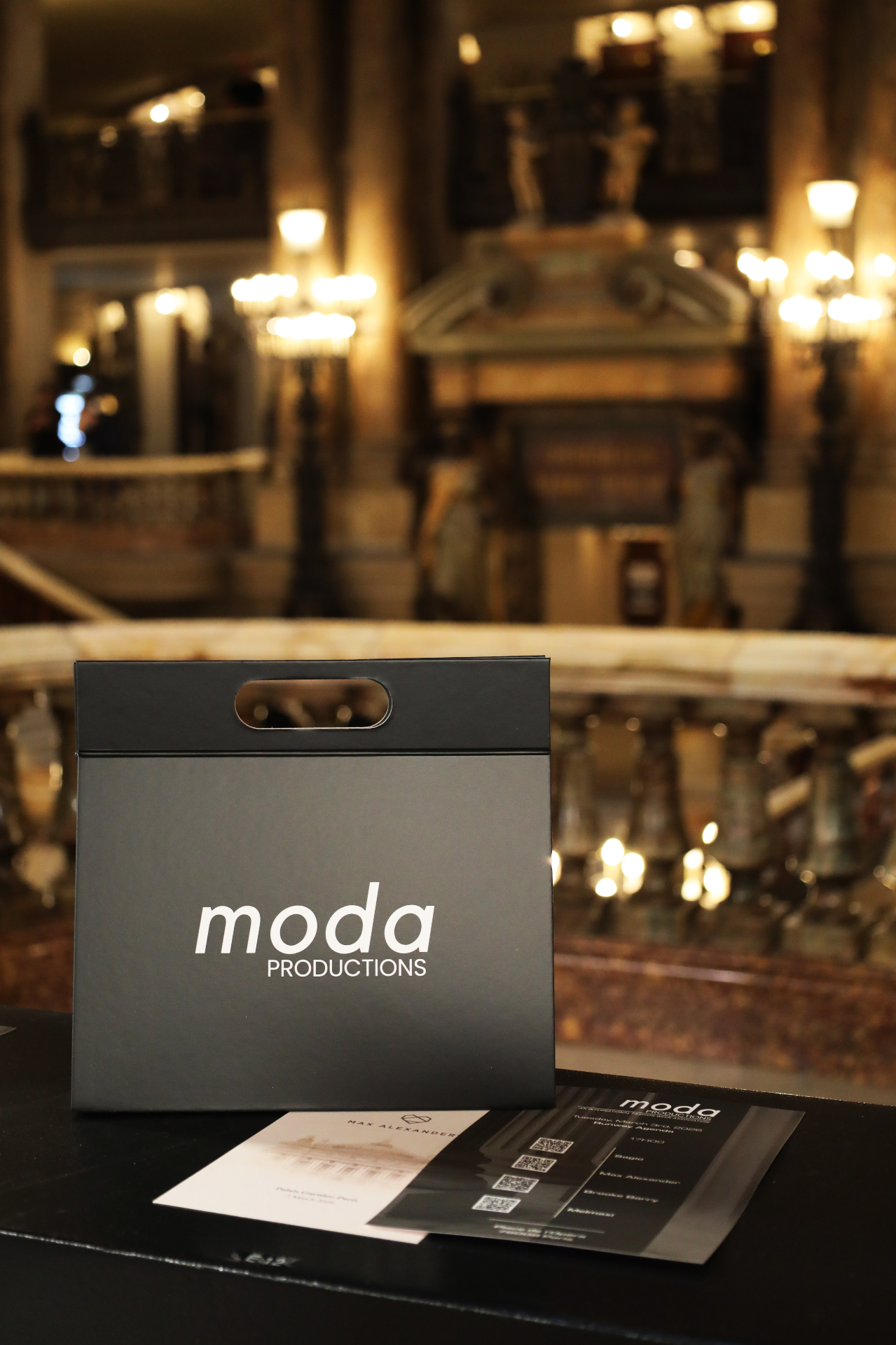 Moda Productions materials in the venue foyer