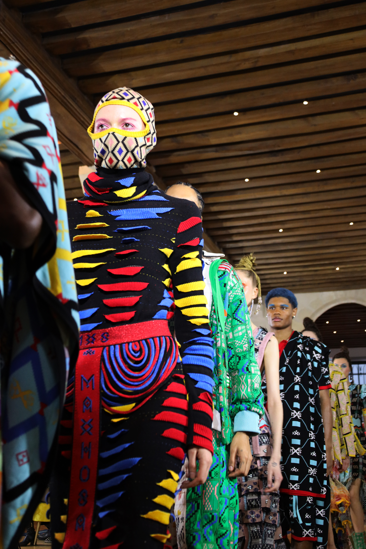 Colorful knitwear lineup on the runway